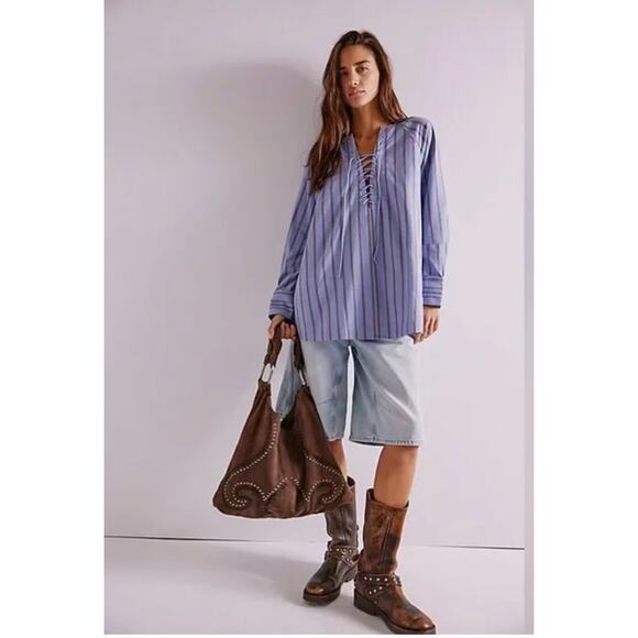FREE PEOPLE | We the Free Lisbon Tunic in Blue Multi Striped Popover | Small - Picture 1 of 8